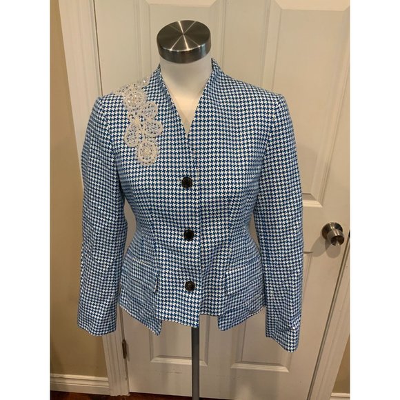 Creatures Of The Wind Jepy Blue & White Houndstooth Jacket, Size 2 - Picture 2 of 10
